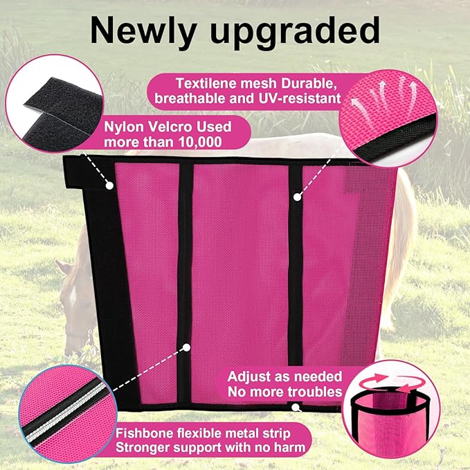 Fly Boots for Horses Set of 4 Breathable Textilene Mesh Horse Fly Boots with Stable Support & UV Protection, Comfortable Equine Boots, Reduces Stomping, Leg Fatigue & Hoof Damage(Magenta)