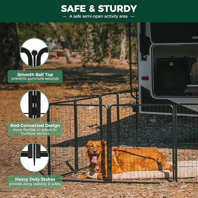 FXW Rollick Unleashed Dog Playpen for Indoor, Yard, RV Camping, 40 inch 16 Panels Dog Pen with Playpen Storage Bag (2 Packs) for Medium and Large Dogs, Black│Patented
