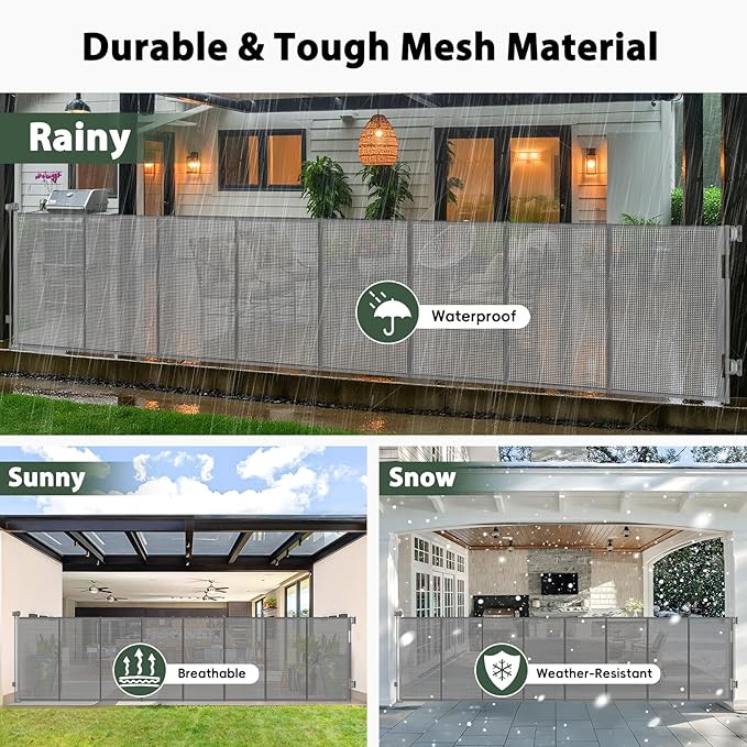 250" Extra Wide Retractable Baby Gates, Reinforced 21ft Large Baby Gate Retractable Pet Gates for Wide Openings, 48" Extra Tall Pet Gate Outdoor Retractable Gate, Long Dog Gate Retractable Fence, Gray