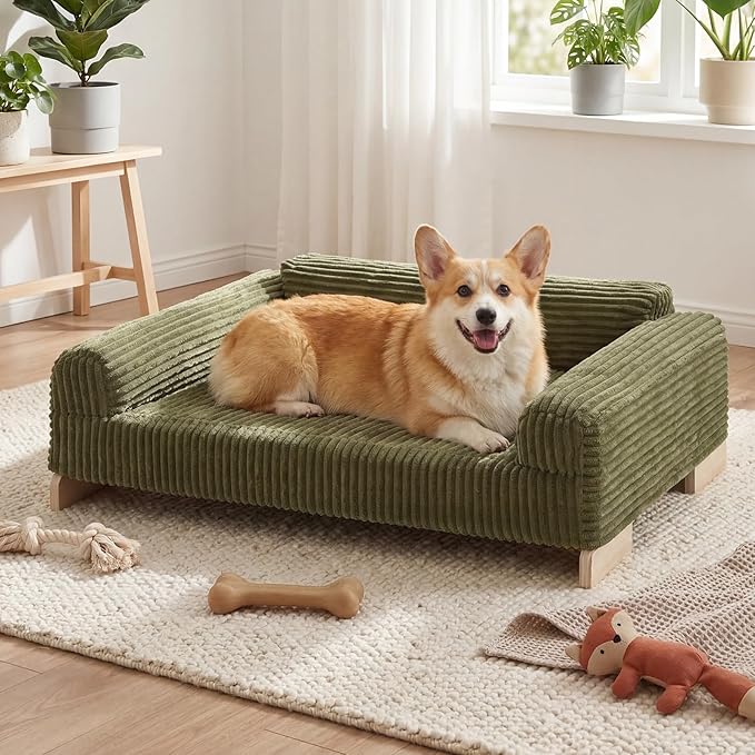 Veehoo Elevated Dog Bed Indoor, Wood Furniture Style Dog Couch Sofa with Removable Washable Cover, Cute & Durable Dogs Bed Furniture for Small Dogs & Puppies Up to 40 lbs