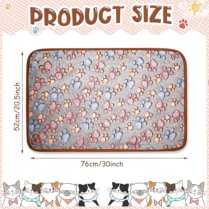 Tatuo 4 Pcs Dog Blanket for Pet Cat Blankets Indoor Puppy Teething Stuff Toys Paw Print Fleece Blanket Warm Sleep Mat for Guinea Pig Cage(Black,Midwest (24 x 47 Inch),Square)