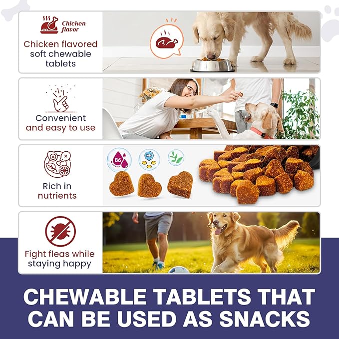 Flea and Tick Prevention for Dogs Chewable Omega Skin and Coat Chews for Dogs Natural Pet Oral Flea Chewables Increase Hair Shine Nutritional Supplements 200 Soft All Breeds Ages Bison Flavor