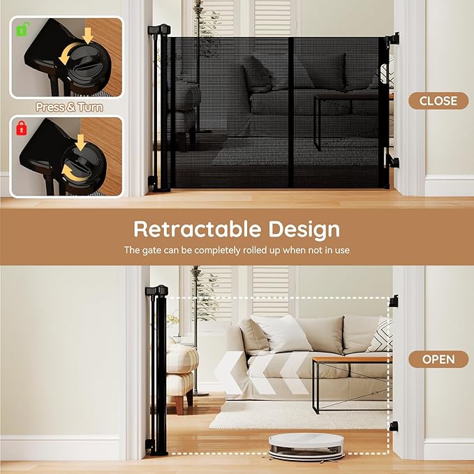 Miumoon One-Hand Operation Retractable Baby Gates, 71 inch Retractable Gate with Reinforced Strip Design to Prevent Crawling Through, 6 FT Retractable Dog Gate for Stairs, Doorways, Hallways
