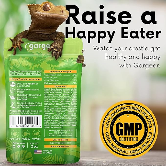 Gargeer 16oz Complete Crested Gecko Food Diet. Premium Ingredients Mix, Ready to Use Freshly Made Powder. Unique Superfood Formula, Developed & Made in The USA. Enjoy!