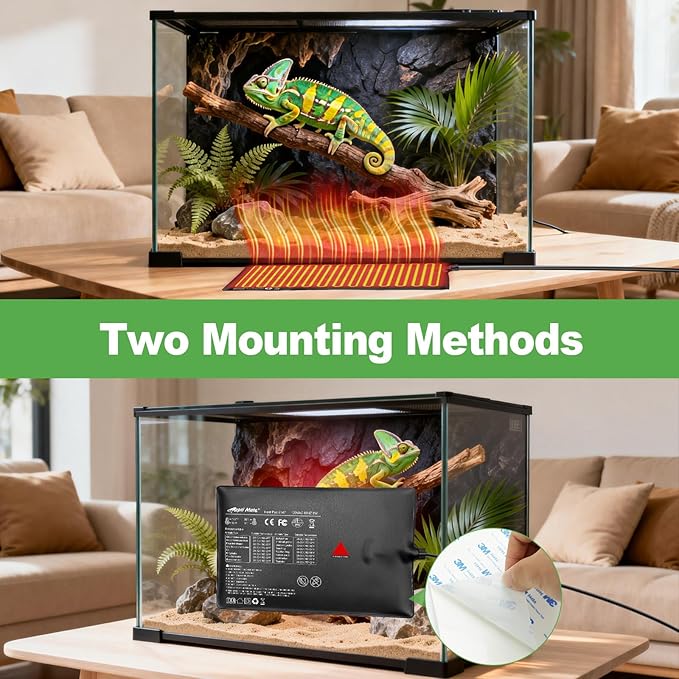 Reptile Heating Pad with Internal Sensor&Thermostat, 8" x 6" 8W Under Tank Heater Mat for 10-20 Gallon Tanks, IP67 Waterproof Safe Heat for Turtles, Bearded Dragons, Snakes, Lizards and Seedling