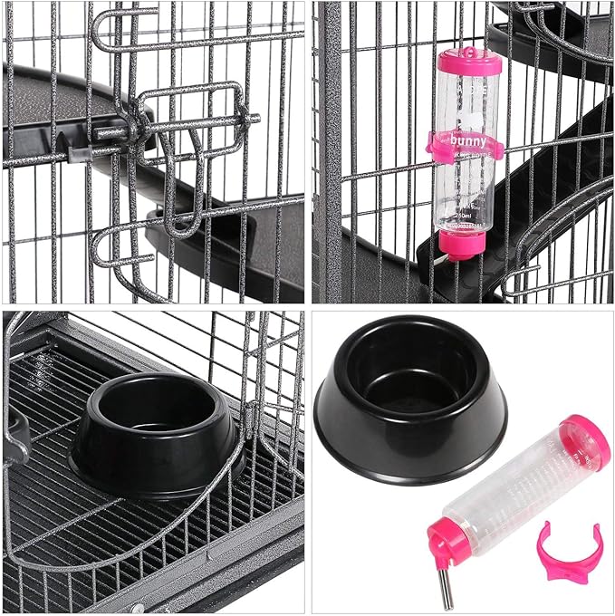 Metal 6 Levels Ferret Cage Playpen for Rabbit Chinchilla Squirrels w/3 Doors/Bowl/Water Bottle 25.2 x 16.9 x 51.6 Inch Black