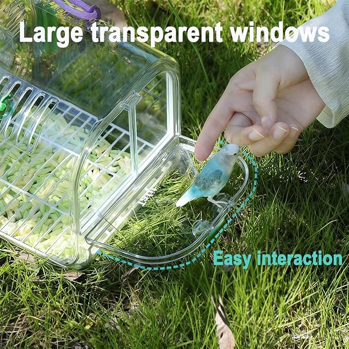 Portable Small Bird Travel Carrier Cage, Clear Acrylic Bird Cage with Shade Cover, Lightweight Bird Travel Carrier for Parrots Parakeets Cockatiels(B)