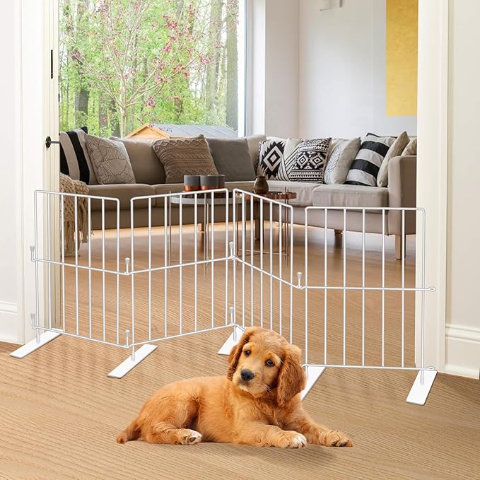 YORWHIN Short Puppy Gate - 17 Inch Height Dog Gate, Metal Free Standing Pet Gates, Expands Up to 48 Inches for Indoor/Outdoor, Step Over Pet Fence for Small Dogs