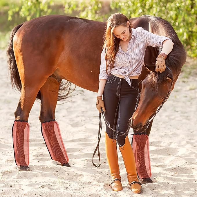 16 Pcs Fly Boots for Horses Mesh Ventilated Horse Leggings Breathable Horse Leg Wraps to Reduce Stomping Hoof Damage and Leg Fatigue, 4 Colors (Retro Color)