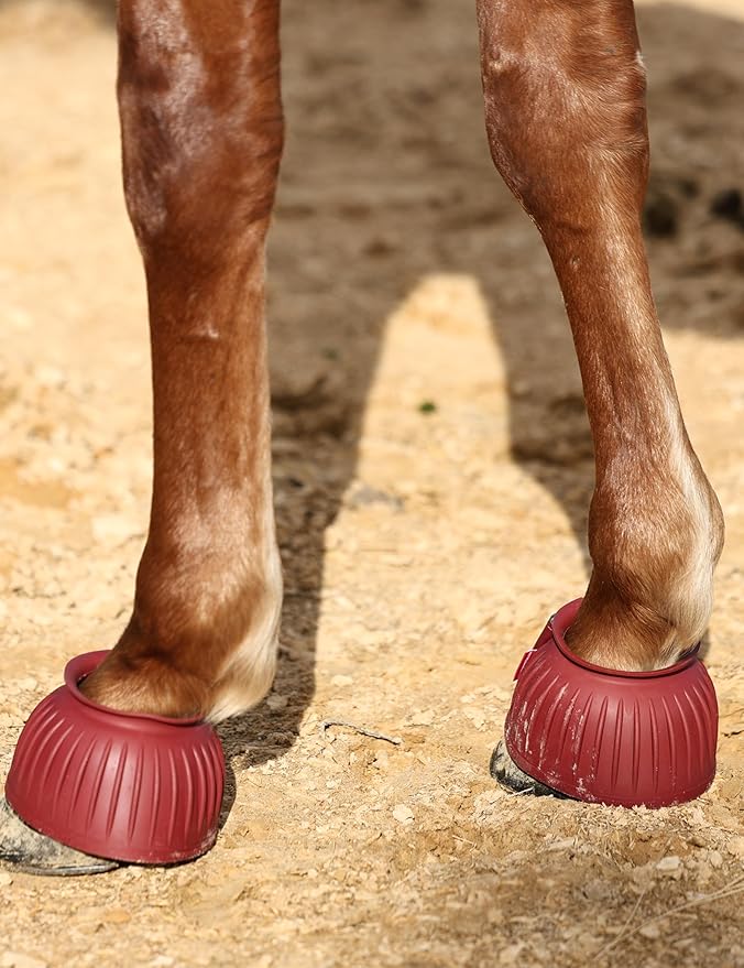 Harrison Howard Rubber Pull-on Bell Boots with Fleece Lining and Touch-Close Tapes Hoof Overreach Protection for Horses