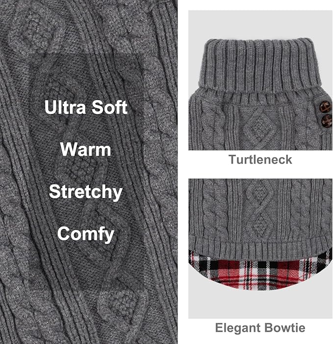 KYEESE Dog Sweater Soft Pullover Dog Sweaters for Small Dogs Male Warm Turtleneck Small Dogs Sweater Stretchy Knitwear Cat Clothes with Gingham Patchwork Comfy Pet Coat for Fall Winter Cold Weather