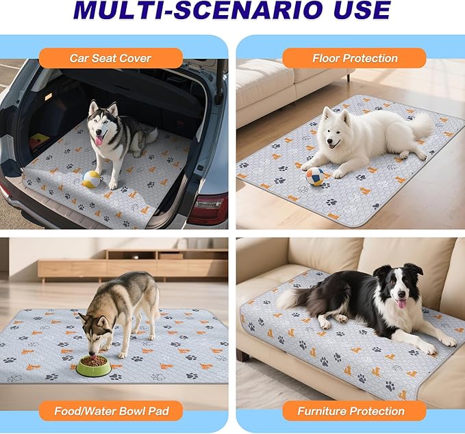 WanpeeGoo Washable Pee Pads for Dogs, 1 Pack Absorbent Reusable Training Dog Pads Pet Puppy Pads, Non-Slip Potty Pads for Whelping, Playpen, Crate, Bed, Orange, 65"x48"