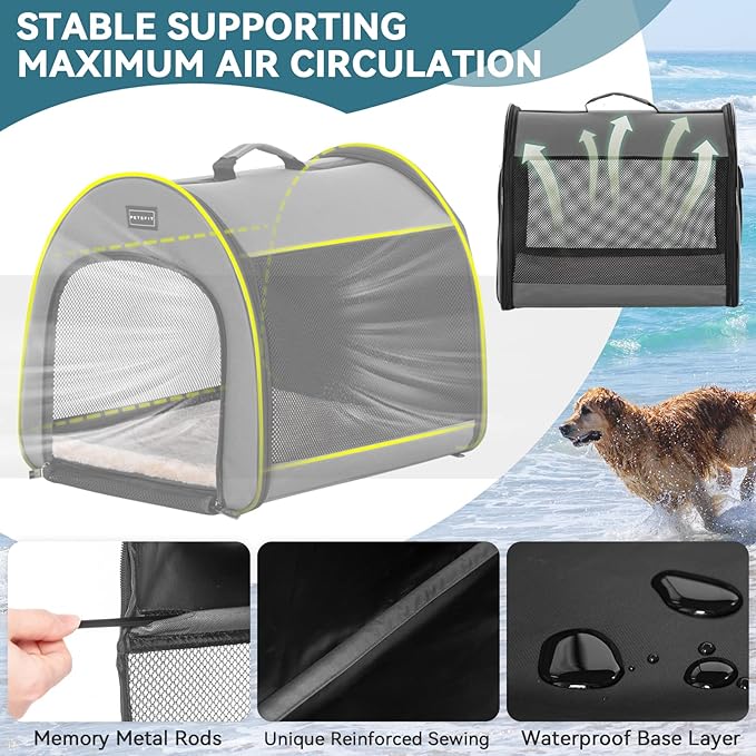 PETSFIT Soft Dog Crate, Travel Dog Crate - 19 Inch Lightweight, Roomy, Easy to Set Up, Sturdy Portable Dog Kennel with Thick Mat Grey