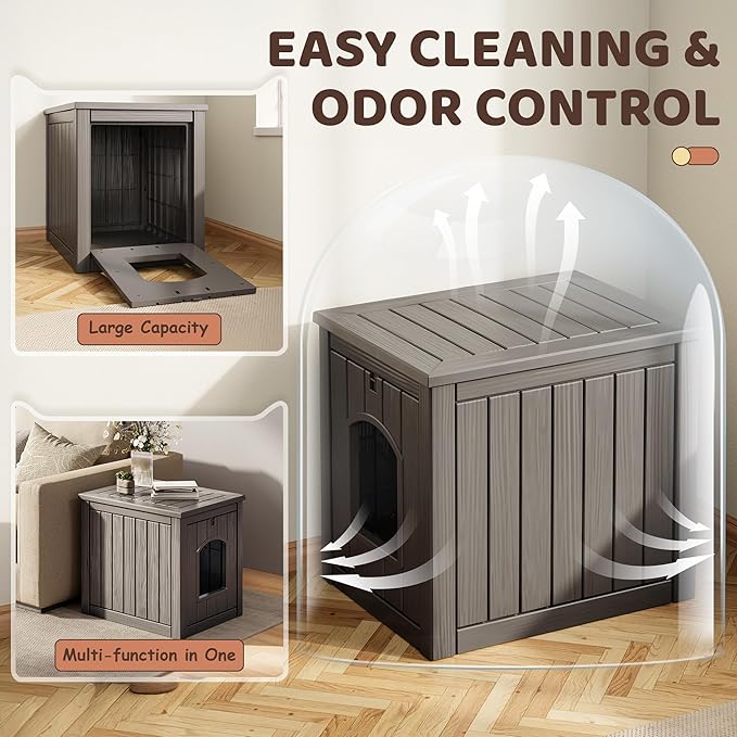 Fancyango Outdoor & Indoor Dog House for Weatherproof and Stylish Furniture, Dog House Outdoor, Multi - Use for Small and Medium Dogs (Grey, 17.7" L × 22.8" W × 21.7" H)