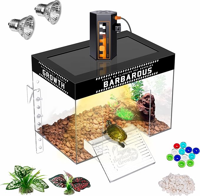 GOZILLA Adjustable Turtle Basking Platform with Basking Lamp, 7.9x5.5x5.5''Acrylic Turtle Topper & Dock, Hanging Platform Enclosure Warm Room for Baby Turtles, Reptiles.(Small)