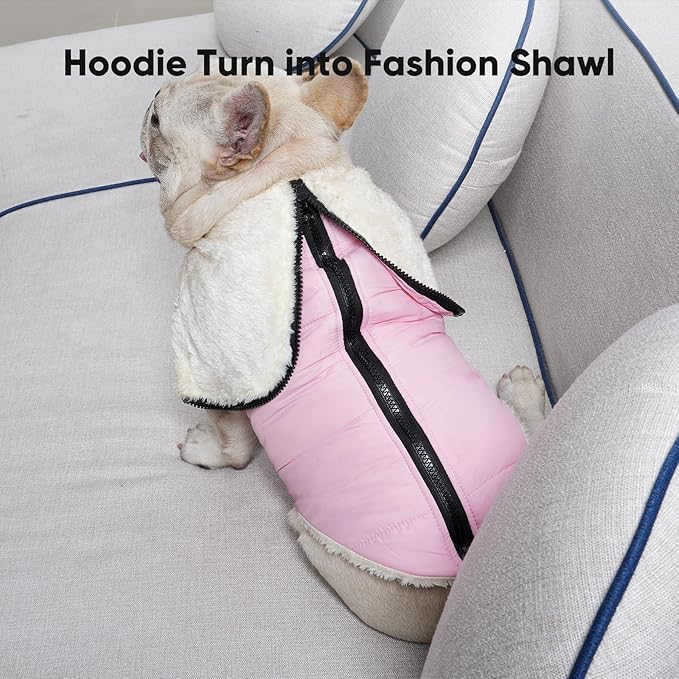 Vecomfy Fleece Lining Dog Hoodie with Harness Built in,Extra Warm Medium Dog Jacket in Winter Doggie Coats with Hooded,Light Pink XL
