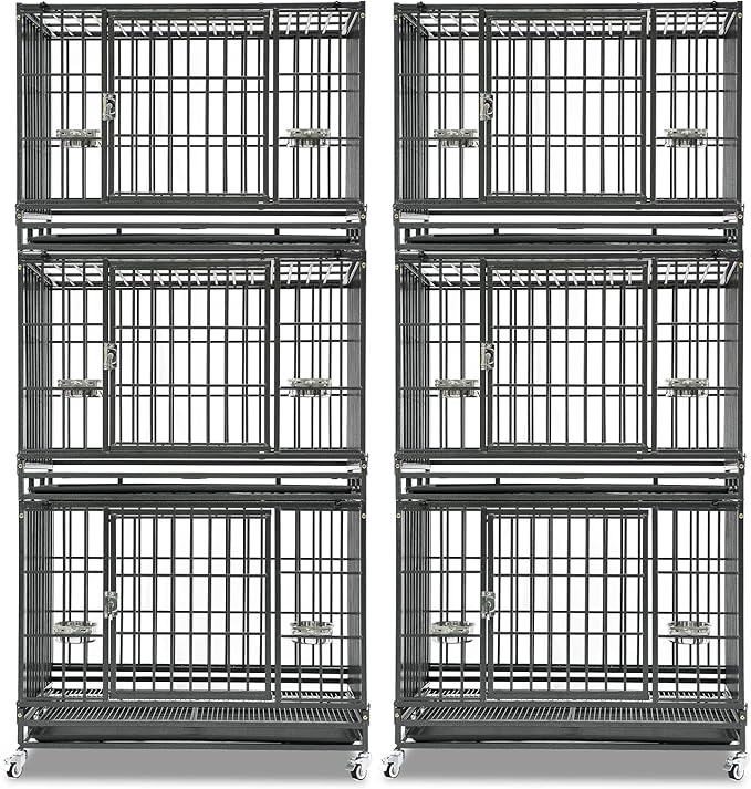 Homey Pet 2 Pack Three Tiers 37 Inch Dog Crate, Escape Proof Dog Cage Kennel Indoor with Top Access and Lockable Wheels, Removable Tray, Heavy Duty Dog Crates for Medium/Small Dogs