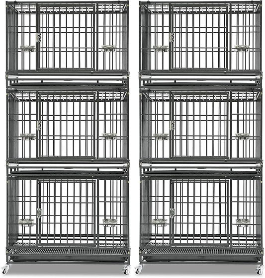 Homey Pet 2 Pack Three Tiers 37 Inch Dog Crate, Escape Proof Dog Cage Kennel Indoor with Top Access and Lockable Wheels, Removable Tray, Heavy Duty Dog Crates for Medium/Small Dogs