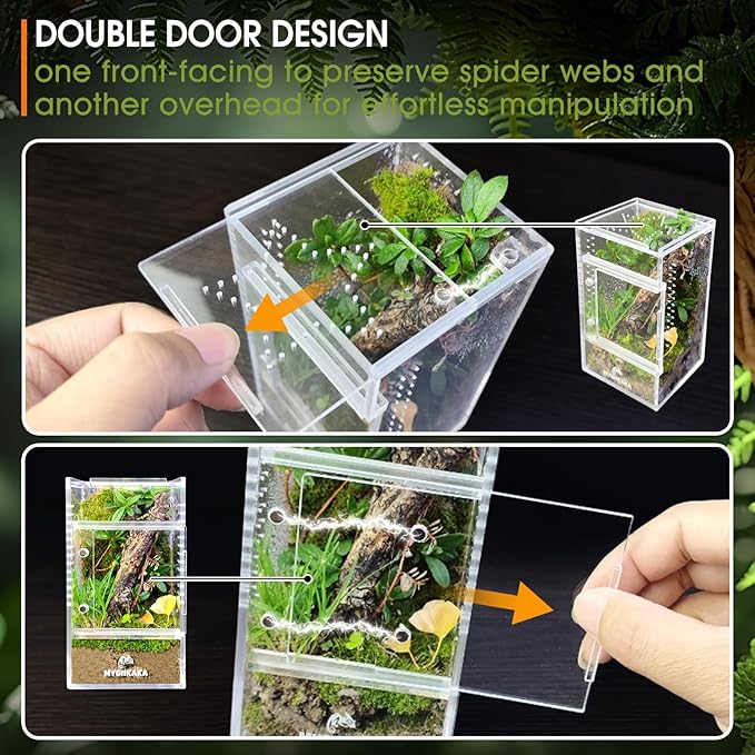 MYGIIKAKA Jumping Spider Enclosure Accessories, Tarantula Spider Box, Bug Cage, Praying Mantis Habitat Enclosure, Snail Insect Terrarium, Caterpillar Habitat (3x3x6 inch)