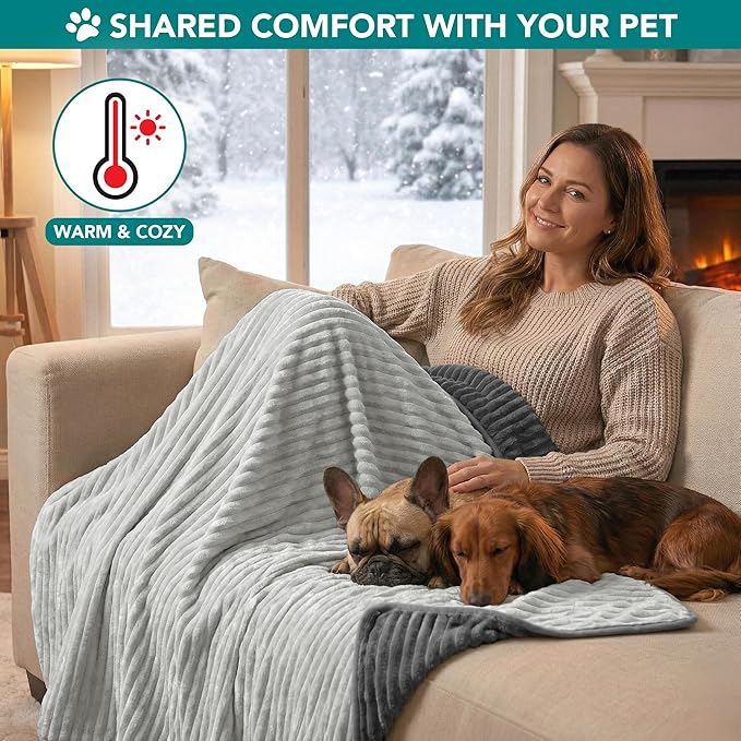 PetAmi Waterproof Dog Blanket, Leakproof Pet Blanket for Small Medium Large Dog, Reversible Furniture Bed Sofa Couch Cover Protector, Soft Striped Pet Throw for Indoor Cat, 24x32 in, Grey Light Gray