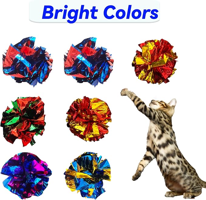 Cat Crinkle Ball Toys 10 Packs for Indoor Cats to Kill Time and Keep Fit, 2.3 Inch Colorful Mylar Crinkle Balls Attract Cats to Swat, Bite, Hunt, Interactive Toys for Cats and Kittens - Image 3