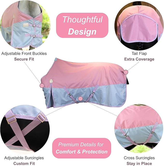 BARN & STABLE 600Denier 3000mm/3000mvp Super Waterproof & Breathable Horse Blankets for Winter with 200g Fill