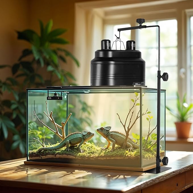 Simple Deluxe Dual Dome Reptile Light Fixture with Separate Switches, Fits Max 160W Reptile Heat Lamp/UVB Light, for Amphibians Terrarium and Tortoise Habitat
