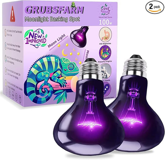 100W Reptile Night Light Bulb, UVA Heat Lamp – Simulated Natural Moonlight Purple Basking Bulb for Bearded Dragon, Lizard, Snake, Turtle, Chameleon, Amphibians, Aquarium & Terrarium Use
