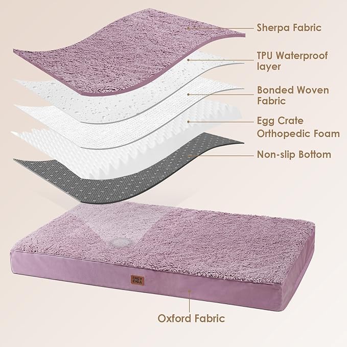 EHEYCIGA Orthopedic Dog Beds for Large Dogs with Removable Washable Cover, Fog Purple, 36x27