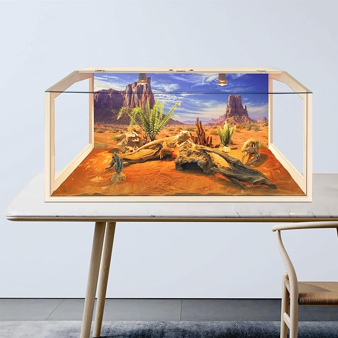 PROLEE Bearded Dragon Tank, Lizard Tank with Clear Tempered Glass Roof, Anti-Scratch Reptile Enclosure, Reptile Tank Built-in Light Fixtures with Switch (32X16X16inch,34 Gallon)