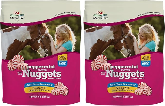 Manna Pro Bite-Size Nuggets for Horses - Pocket Sized Training Horse Treats - Peppermint Flavored Treats - Packs with Vitamins & Minerals- Great Taste Guaranteed - 4lbs (Pack of 2)