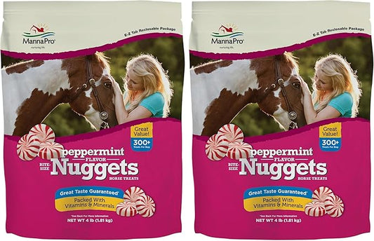 Manna Pro Bite-Size Nuggets for Horses - Pocket Sized Training Horse Treats - Peppermint Flavored Treats - Packs with Vitamins & Minerals- Great Taste Guaranteed - 4lbs (Pack of 2)