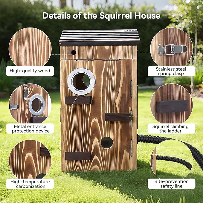 Smart Squirrel Box with Camera Solar Powered, Squirrel House with Camera 2K HD Wi-Fi Auto Detection & Night Vision, Predator-Proof Squirrels House for Outside Nesting, APP Control, 2.4G Only