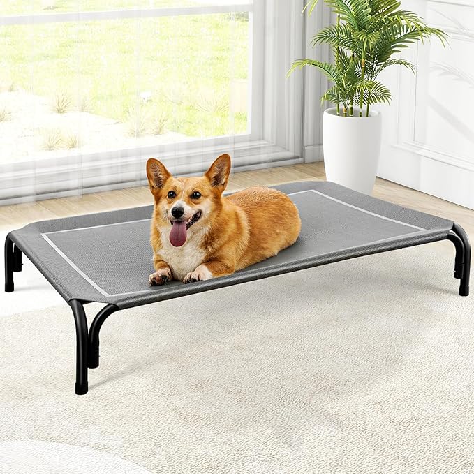 Czpalo Elevated Dog Bed, Raised Outdoor Dog Bed for Medium Sized Dog, Portable Cooling Pet Cot with Breathable & Washable Mesh, Indoor & Outdoor Pet Hammock with Skid-Resistant Feet.