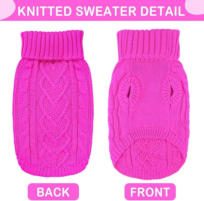 Dog Sweaters for Small Dogs Winter Dog Clothes Girl Knitted Small Dog Sweater Soft Warm Dachshund Clothes Cute Puppy Clothes Turtleneck Doggy Pet Cat Outfit (Rose, M)