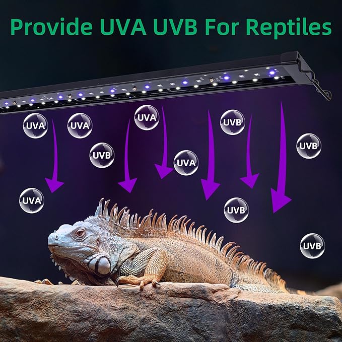 LED UVB Reptile Light, 22W UV Lamp Bar with Timer and Dimming, 27 Inch Extendable Aluminum UVA UVB Strip Light for Turtles, Bearded Dragons, Tortoise, Chameleon, Snakes
