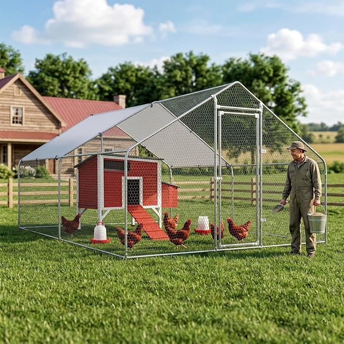 FunXplore Outdoor Chicken Coop Weatherproof Wooden Hen House Small Animal Pet Hutch with Asphalt Roof Elevated Legs Removable PVC Layer Above Nest Box Pull-Out Tray