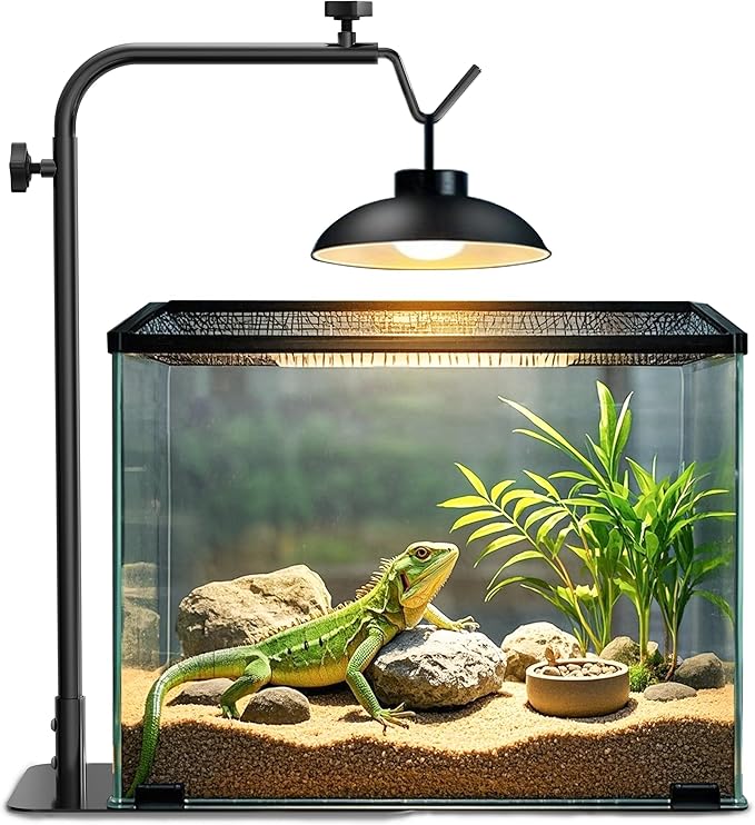 Reptile Heat Lamp Stand Adjustable 18"-32": Light Holder Fixture with Heavy Base for Bearded Dragon, Turtle, Snake, Lizard – Terrarium Heating Dome Lamps for Tank or Aquarium Use