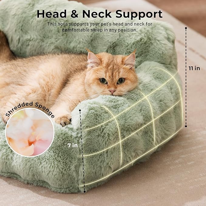 ZOMISIA Small Dog Sofa - Orthopedic Cat Sofa Bed for Indoor Cats, Fluffy Faux Fur Dog Couch with Supportive Egg Foam, Cute Pet Couch Bed Removable Washable Cover and Non-Slip Bottom, Grey