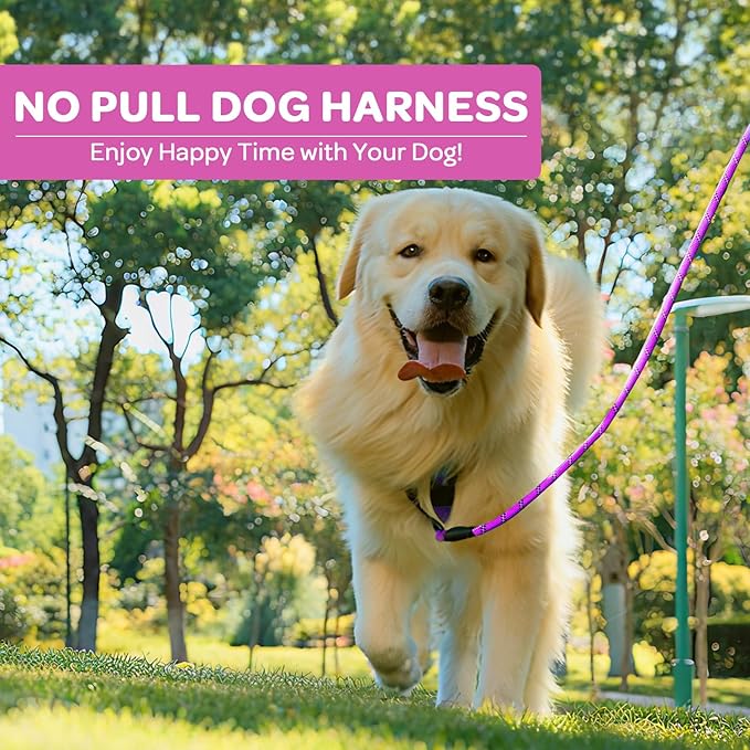FURRYFECTION Plaid Dog Harness for Large Dogs, Reflective No Pull Adjustable Pet Vest with Front Clip, Leash, Easy Control Handle and Seat Belt, Rose, L