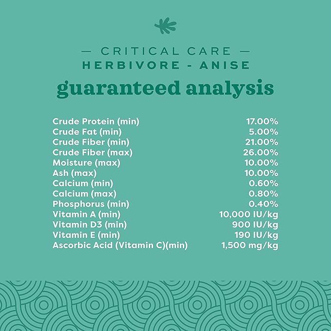 Oxbow Critical Care Herbivore, Emergency Guinea Pig Food, Rabbit Food for Recovery, Natural Anise Flavor, Critical Care for Guinea Pig Emergency Kit, 454 gram bag