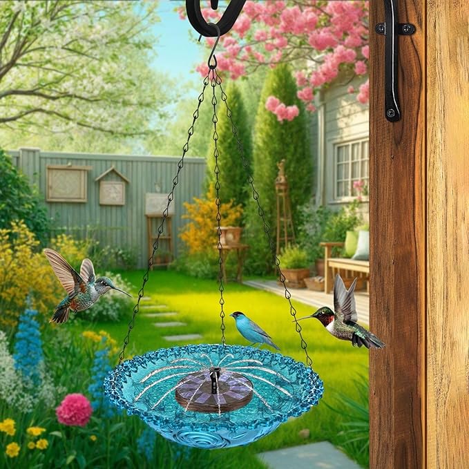 Outdoor Bird Feeder Hanger,Flat Bird Feeder Tray,Garden Birdbath Tray with Water Circulation Systems,Birdbath Fountain Feeder for Outdoors Garden Patio Decoration