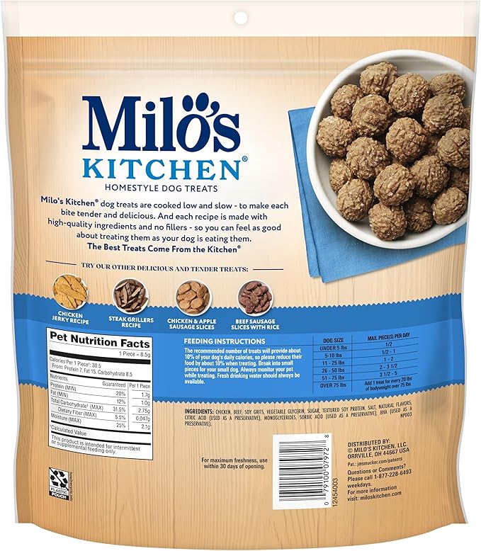 Milo's Kitchen Chicken Meatballs Dog Treats, 28 Oz. Bag(Pack of 4)