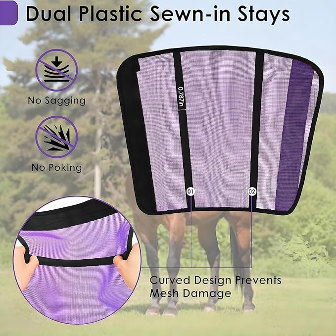 Horse Fly Boots - Breathable Mesh Protection Set of 4, Comfortable Horse Leggings, Equine Supplies for Horses, Reduces Stomping & Leg Fatigue (Purple)