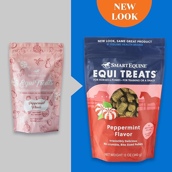 Uckele SmartEquine Equi Treats | Made with Timothy Grass & Sunflower Meal | High-Fiber Horse Treats | Low ESC & Starch | Bite-Sized | No Added Sugar | Cookies for Horses | 4 LB (4 LB, Peppermint).