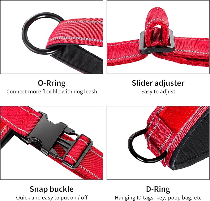Annchwool No Pull Dog Harness with Soft Padded Handle,Reflective Strip Escape Proof and Quick Fit to Adjust Dog Harness,Easy for Training Walking for Small & Medium and Large Dogs(Red,XL)
