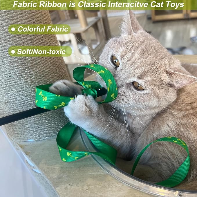 Interactive Cat Toy Wand with Crinkle, Cat Teaser Wand Rainbow String for Bored Indoor Adult Cats and Kittens (6 Pack) - Image 4