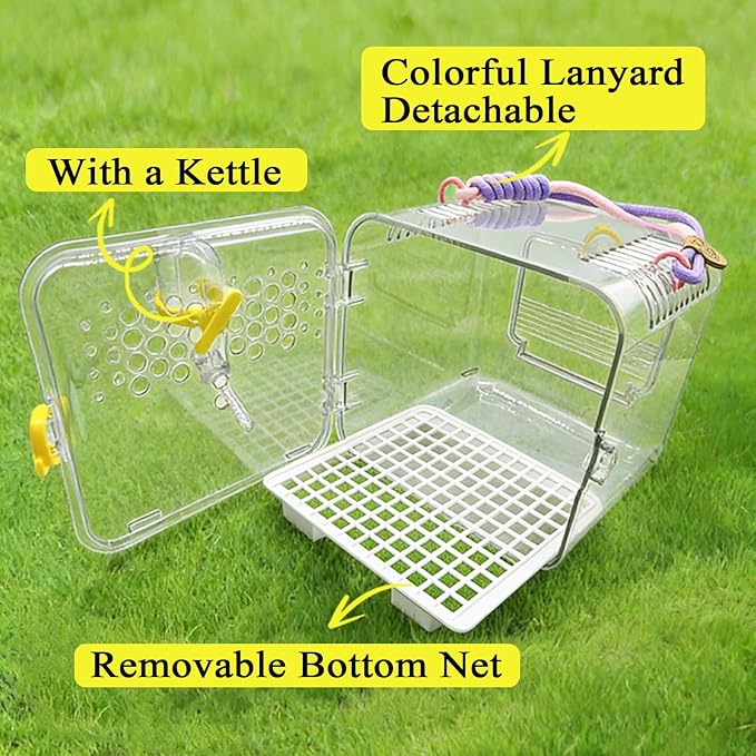 Portable Travel Bird Cage - Transparent Parrot Cage Equipped with a Water Bottle, Suitable for Veterinary Checkups, Short Trips, Canaries, Cockatiels, and Small Bird Species