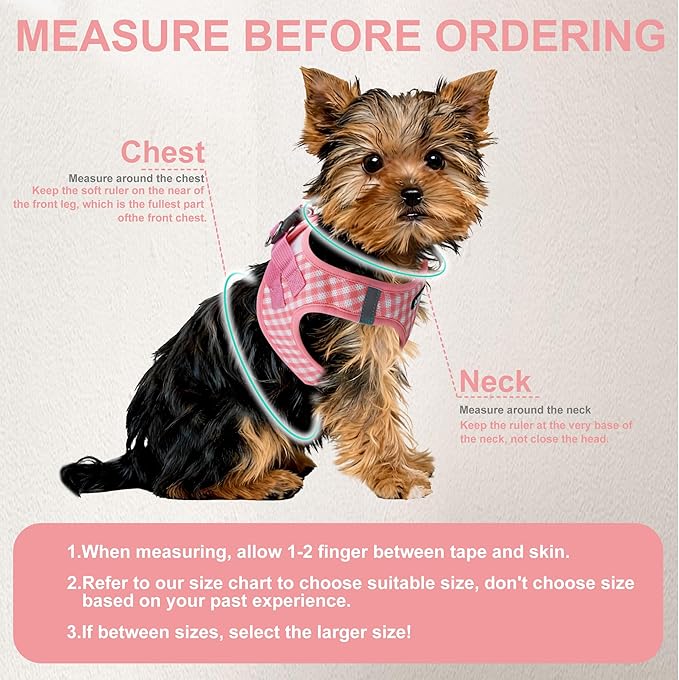 AIITLE No Pull Dog Harness and Leash Set, Step in No Chock Soft Mesh Dog Harnesses Reflective for Extra-Small Puppy Dogs and Cats, Plaid Dog Vest Harness for Pets Watermelon XXS