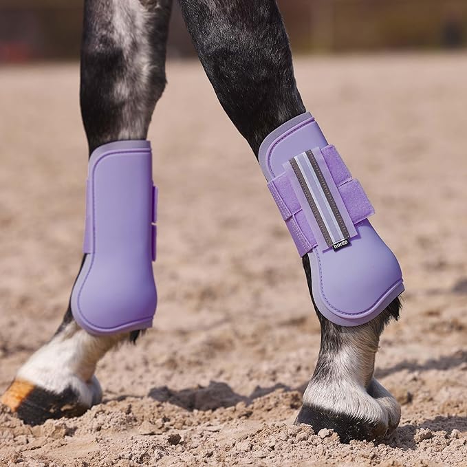 HORZE Adepto Open Front Tendon Boots | Durable Shell with Neoprene Lining - Languid Lavender Purple - Warmblood